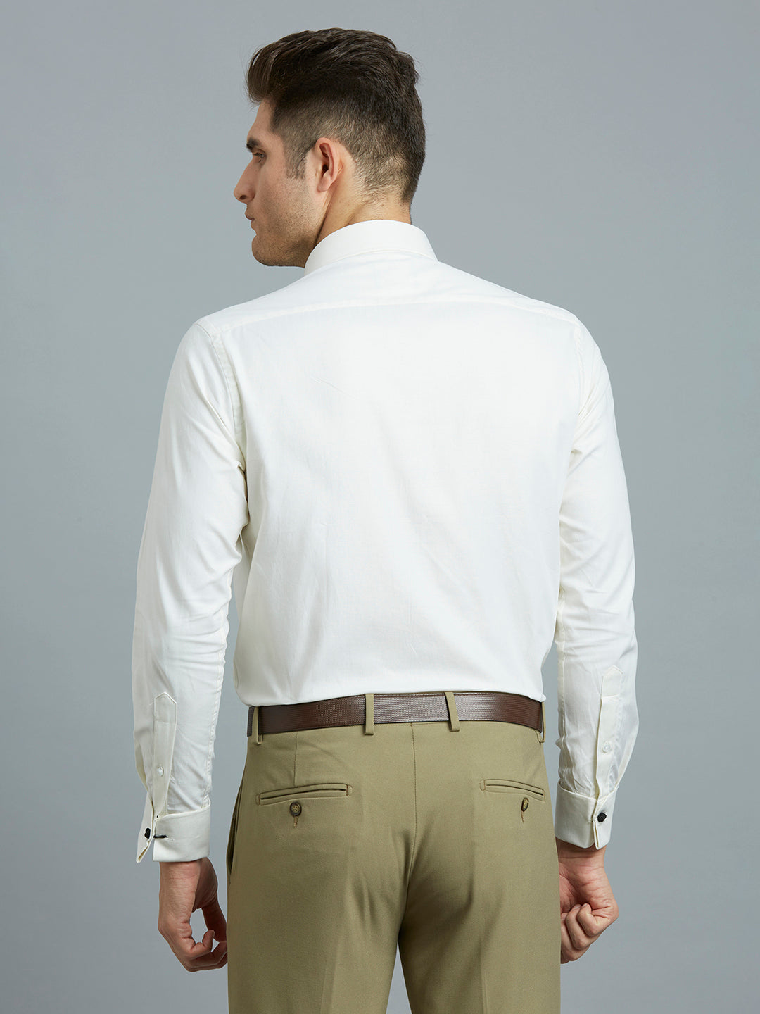 Cream Dobby Y/D 100% Cotton Regular Fit Formal Full Sleeve Shirt