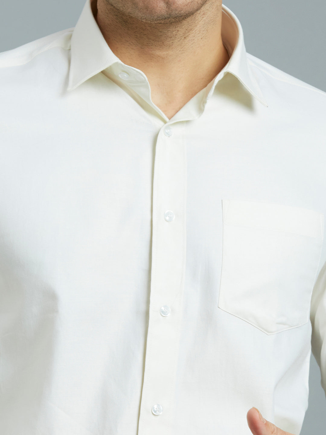 Cream Dobby Y/D 100% Cotton Regular Fit Formal Full Sleeve Shirt