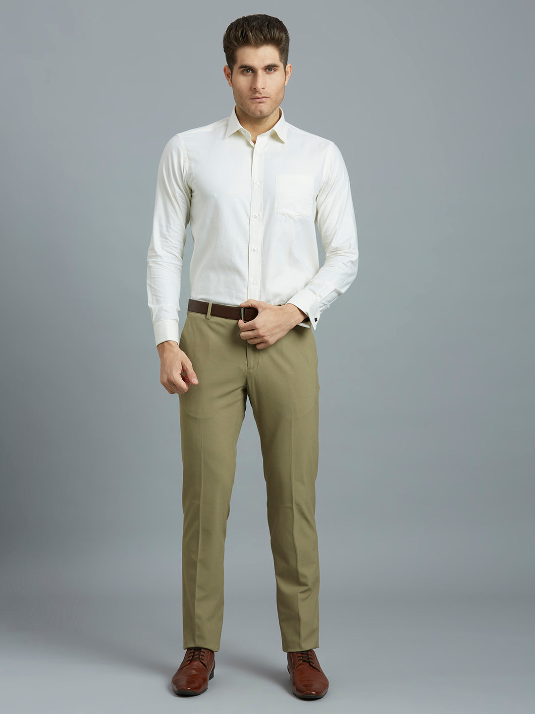 Cream Dobby Y/D 100% Cotton Regular Fit Formal Full Sleeve Shirt