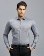 Grey Dobby Y/D 100% Cotton Regular Fit Formal Full Sleeve Shirts