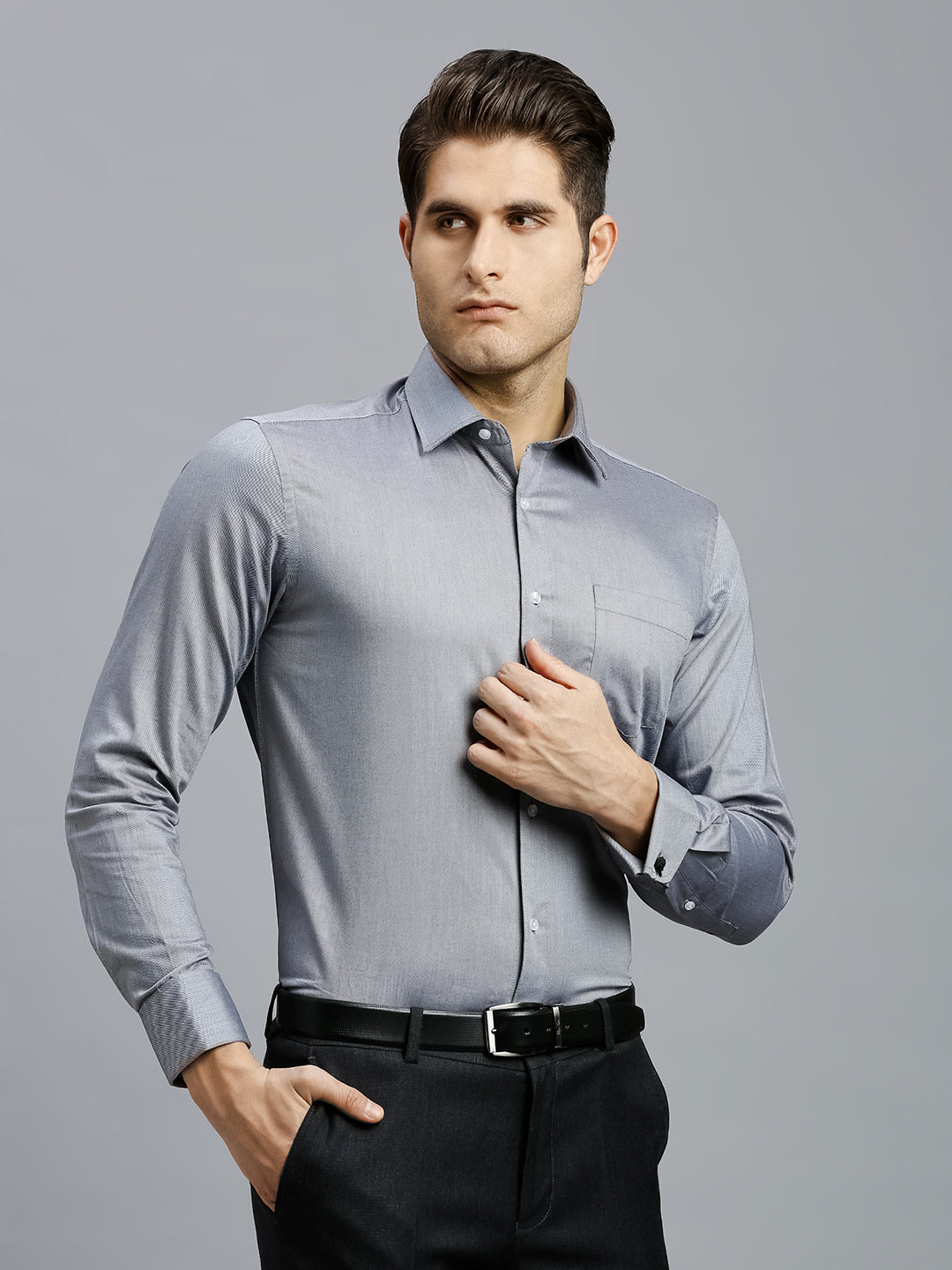 Grey Dobby Y/D 100% Cotton Regular Fit Formal Full Sleeve Shirts