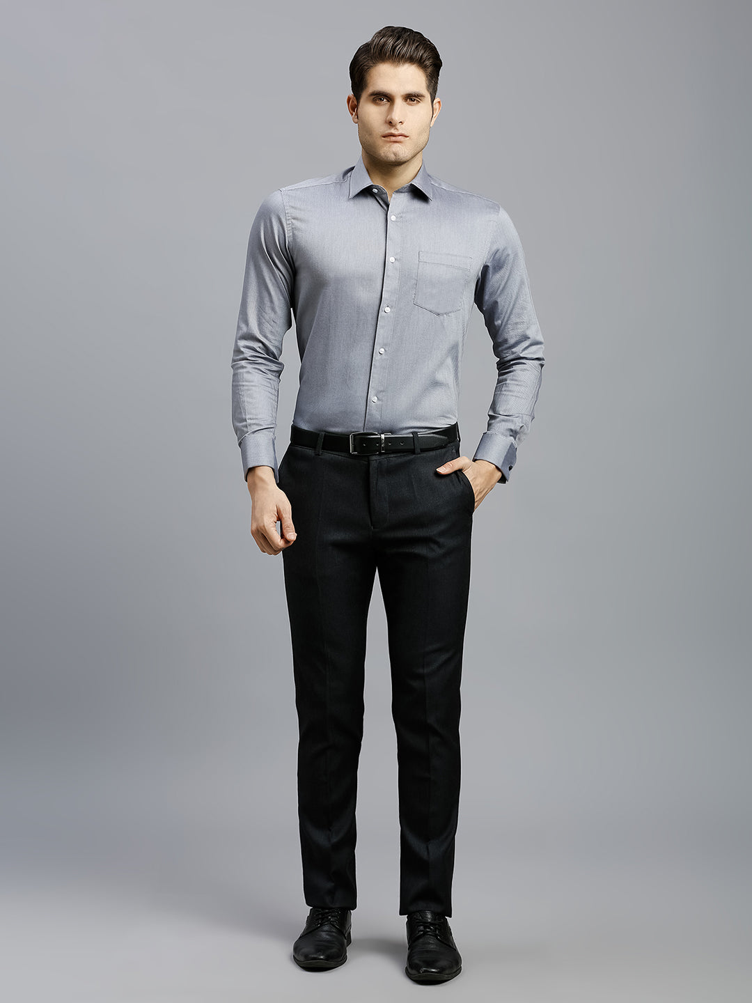 Grey Dobby Y/D 100% Cotton Regular Fit Formal Full Sleeve Shirts