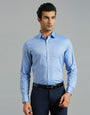 Mid Blue Dobby Y/D 100% Cotton Regular Fit Formal Full Sleeve Shirt