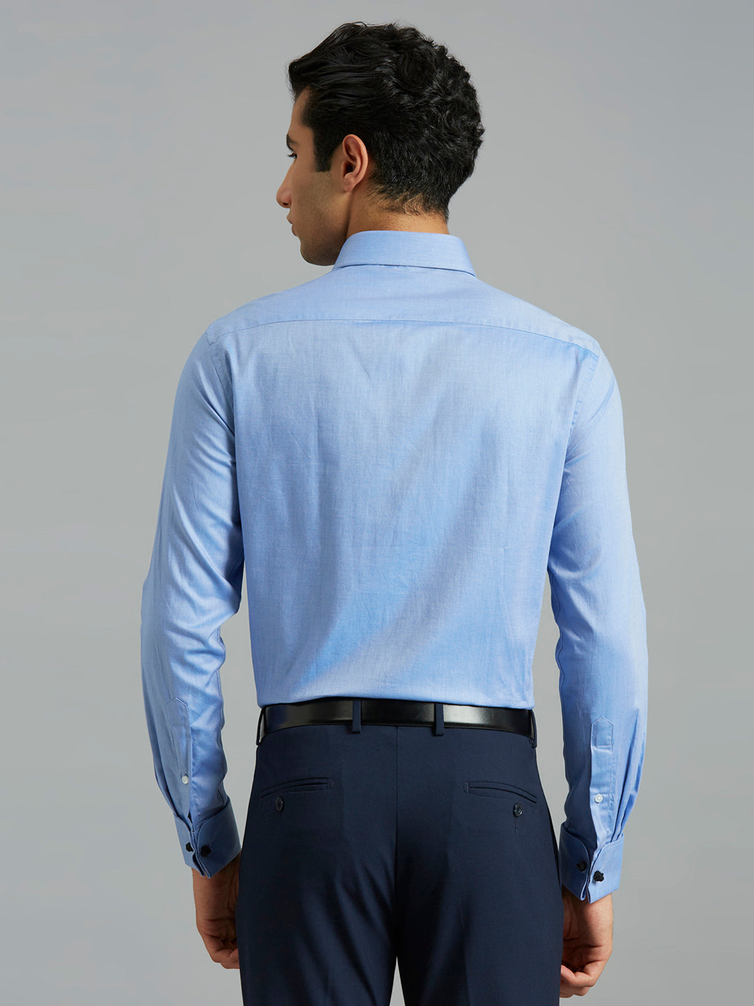 Mid Blue Dobby Y/D 100% Cotton Regular Fit Formal Full Sleeve Shirt