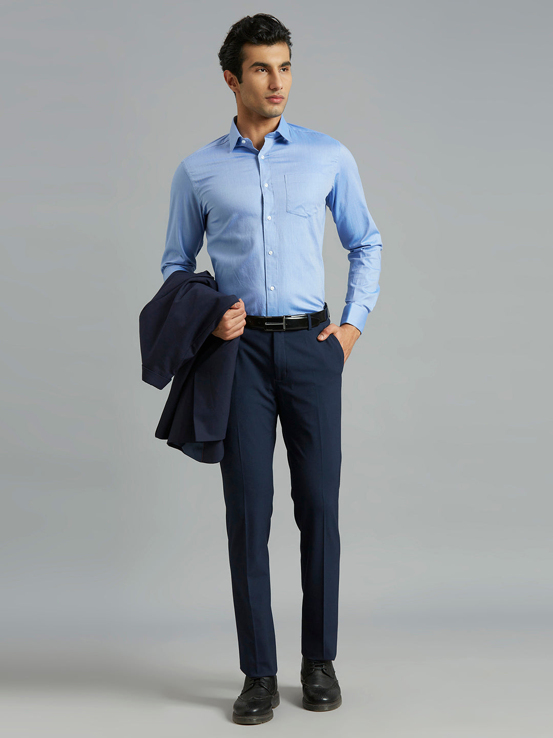 Mid Blue Dobby Y/D 100% Cotton Regular Fit Formal Full Sleeve Shirt