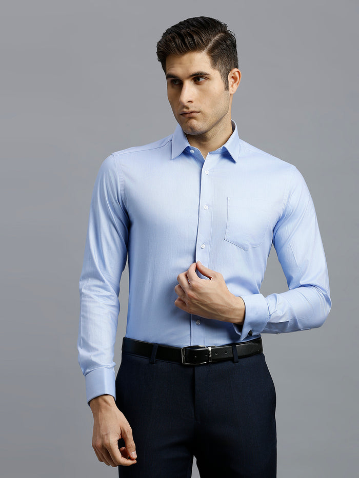 Men's Pure Cotton Dobby Y/D Regular Fit Full Sleeve Formal Shirt - Blue