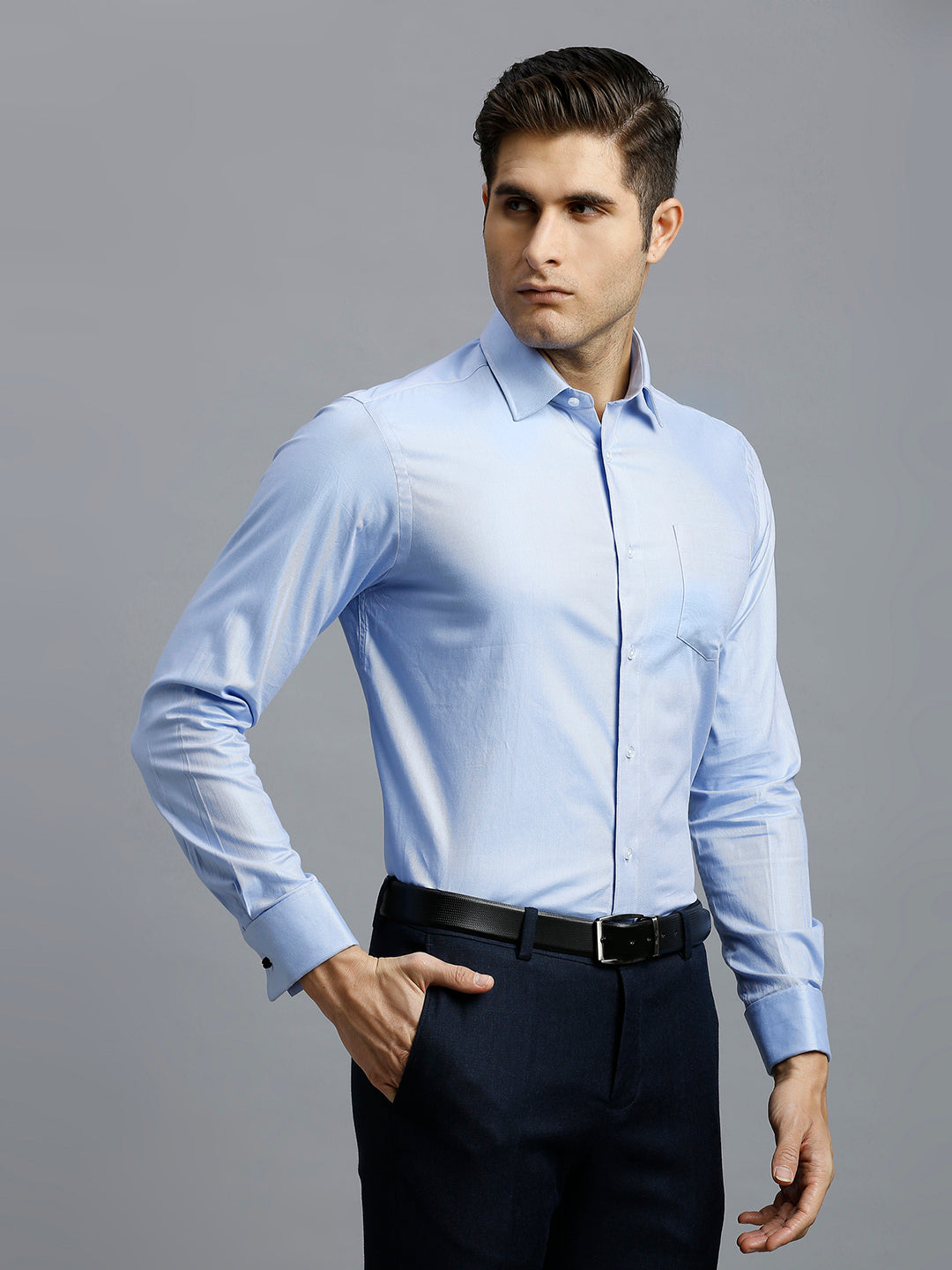 Sky Blue Dobby Y/D 100% Cotton Regular Fit Formal Full Sleeve Shirt