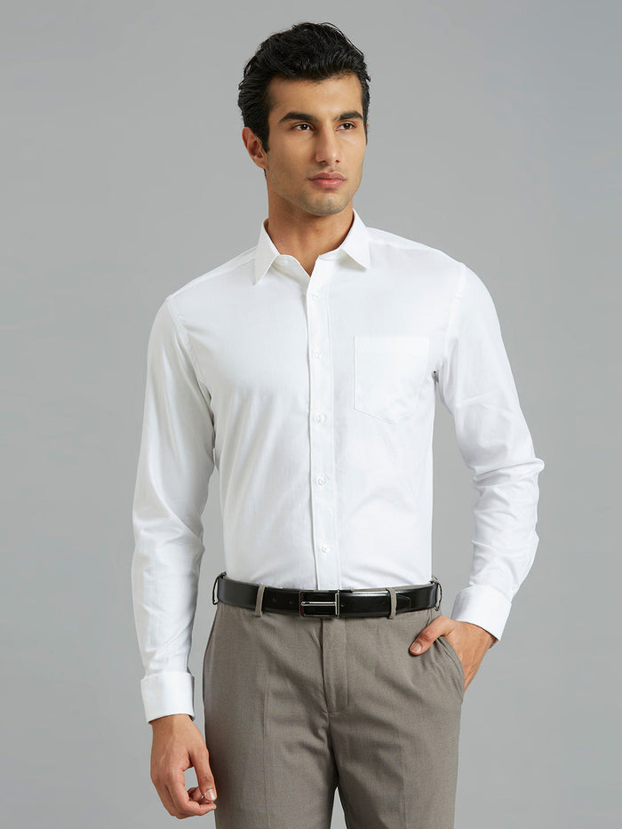 Men's Pure Cotton Dobby Y/D Regular Fit Full Sleeve Formal Shirt - White
