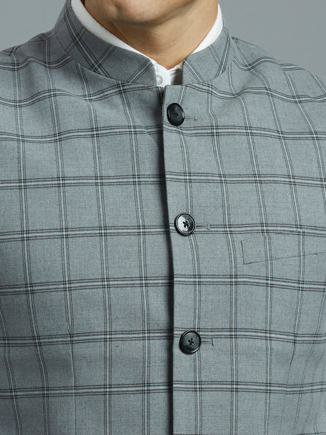 Grey Checks Poly Viscose Elastane Tailor Fit Formal S/Less Waistcoat