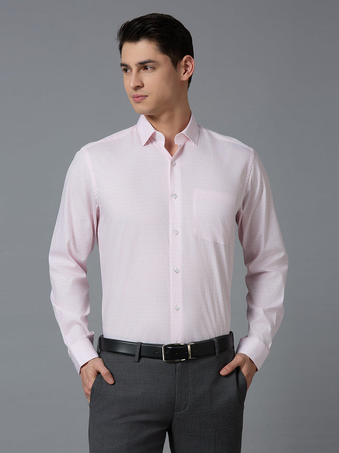 Men's Pure Cotton Checks Regular Fit Full Sleeve Formal Shirt - Pink