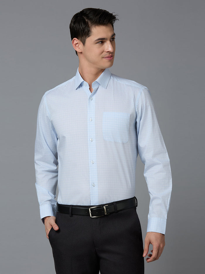 Men's Pure Cotton Checks Regular Fit Full Sleeve Formal Shirt - Blue