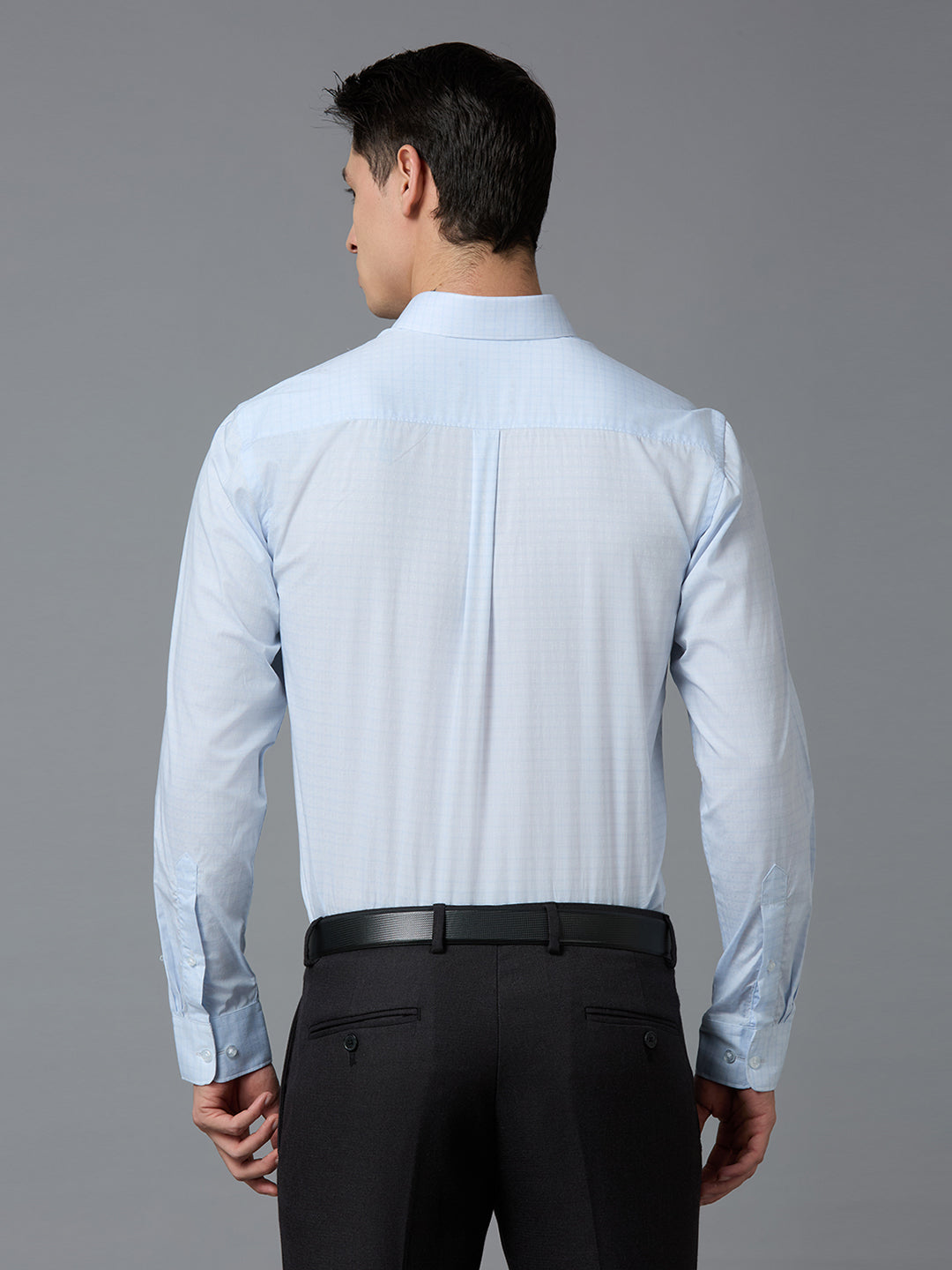 Sky Blue Checks 100% Cotton Regular Fit Formal Essential Full Sleeve Shirt