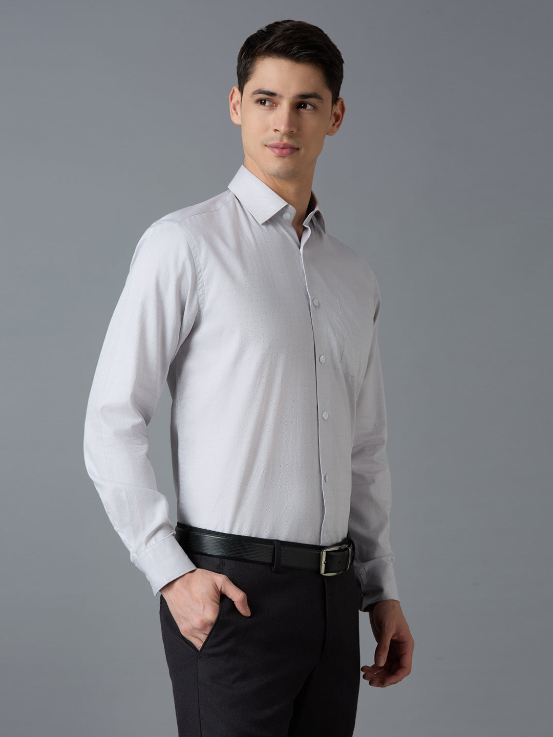 Grey Dobby Y/D 100% Cotton Regular Fit Formal Essential Full Sleeve Shirt
