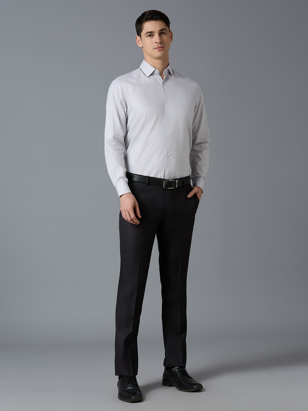 Grey Dobby Y/D 100% Cotton Regular Fit Formal Essential Full Sleeve Shirt