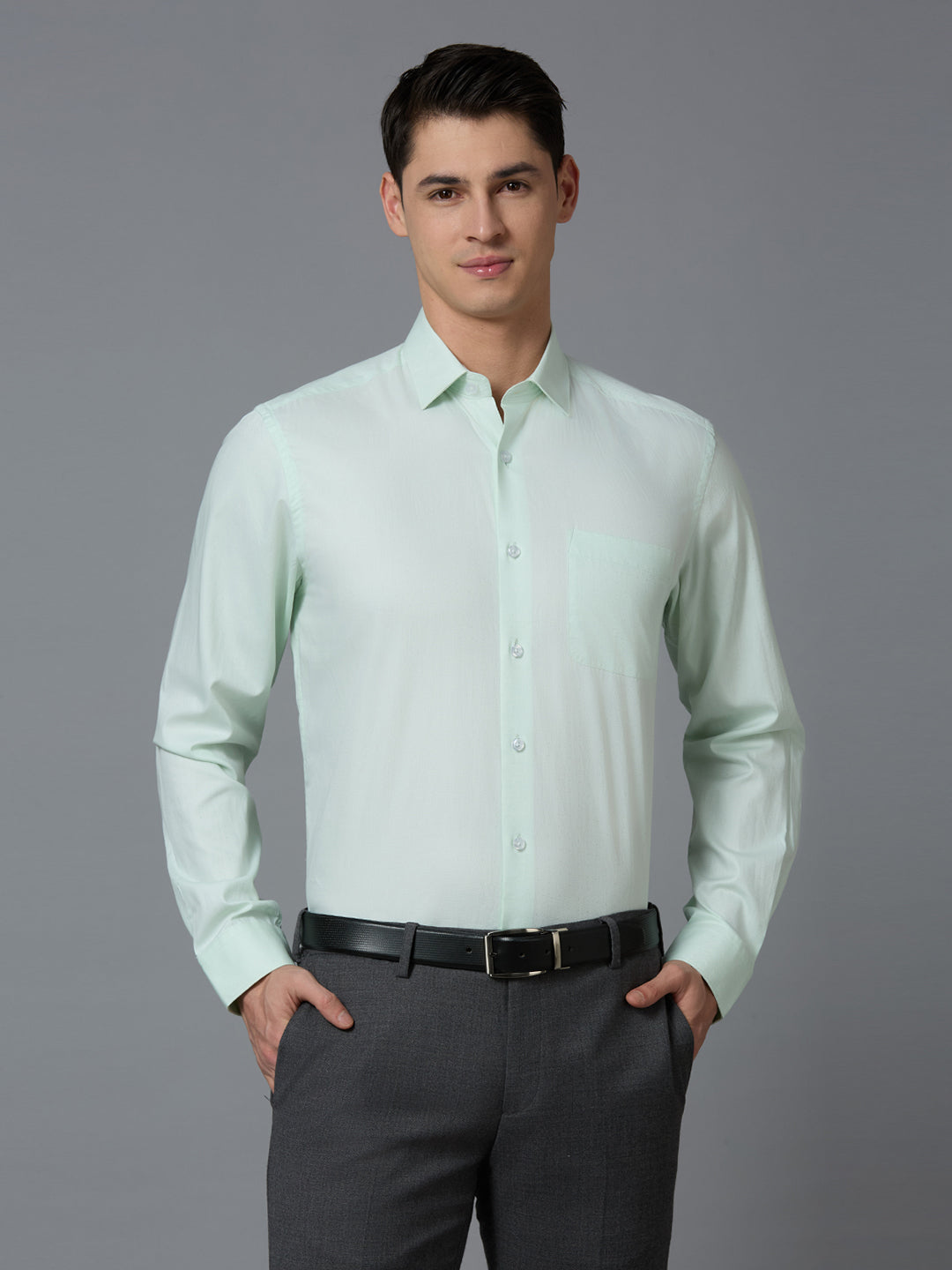 Light Green Dobby Y/D 100% Cotton Regular Fit Formal Essential Full Sleeve Shirt