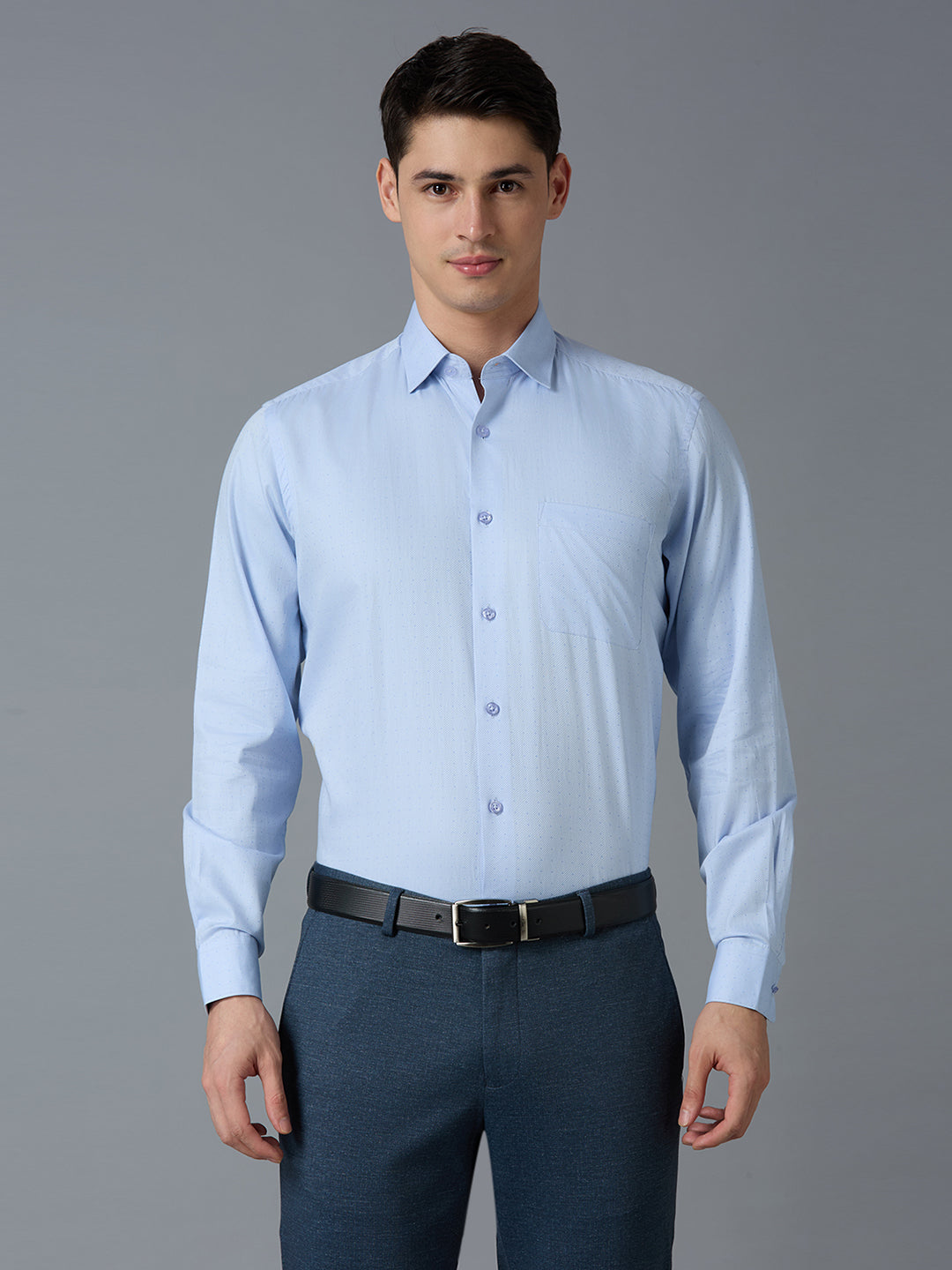 Sky Blue Dobby Y/D 100% Cotton Regular Fit Formal Essential Full Sleeve Shirt