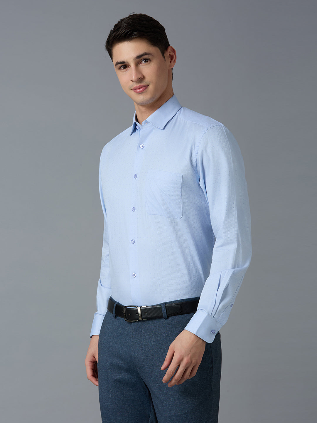 Sky Blue Dobby Y/D 100% Cotton Regular Fit Formal Essential Full Sleeve Shirt