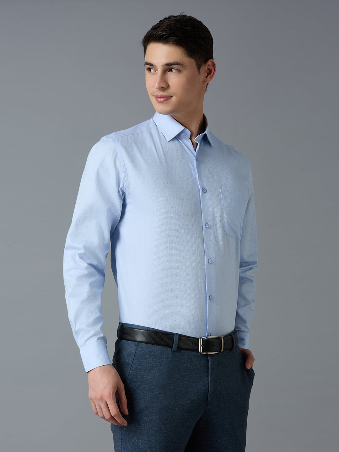 Sky Blue Dobby Y/D 100% Cotton Regular Fit Formal Essential Full Sleeve Shirt