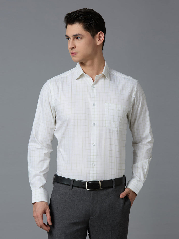 Men's Pure Cotton Checks Regular Fit Full Sleeve Formal Shirt - White & Green