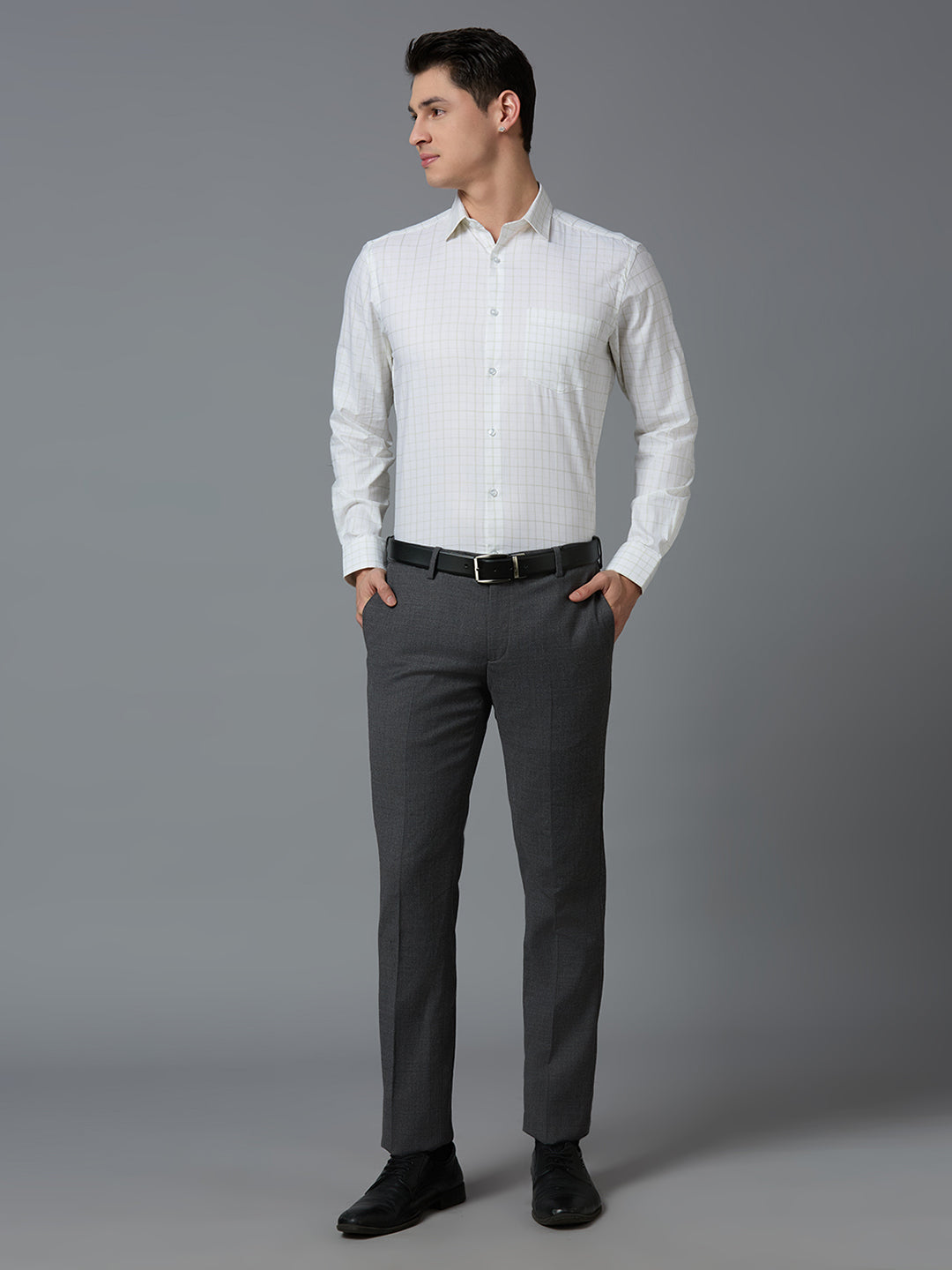 White & Green Checks 100% Cotton Regular Fit Formal Essential Full Sleeve Shirt