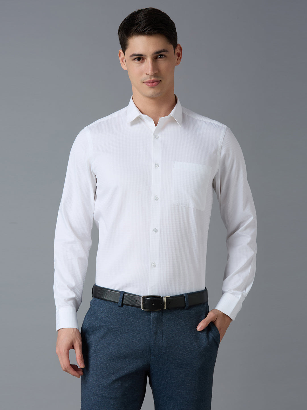 White Dobby Y/D 100% Cotton Slim Fit Fashion Formal Full Sleeve Shirt