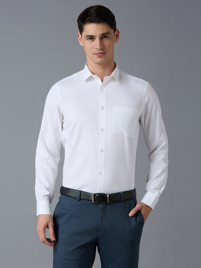 Men's Pure Cotton Dobby Y/D Dobby Y/D Slim Fit Full Sleeve Formal Shirt - White
