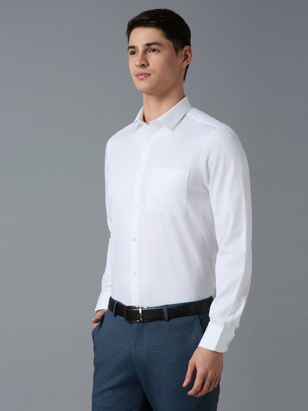 White Dobby Y/D 100% Cotton Slim Fit Fashion Formal Full Sleeve Shirt