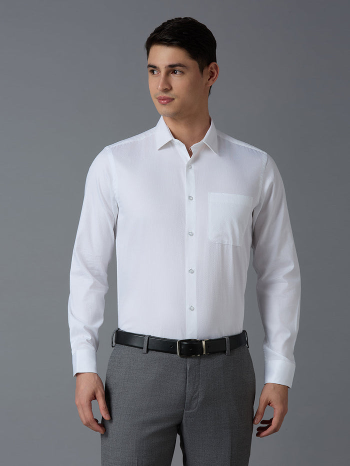 Men's Pure Cotton Dobby Y/D Dobby Y/D Slim Fit Full Sleeve Formal Shirt - White