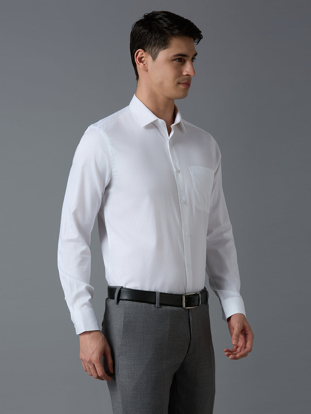 Smart White Dobby Y/D 100% Cotton Slim Fit Fashion Formal Full Sleeve Shirt