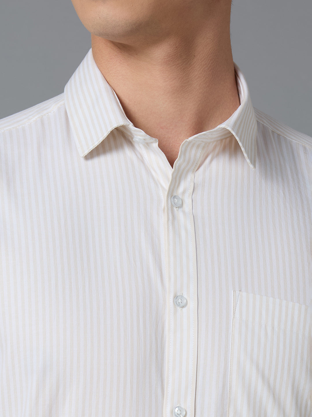 White Beige 100% Cotton Striped Slim fit Formal Full Sleeve Shirts