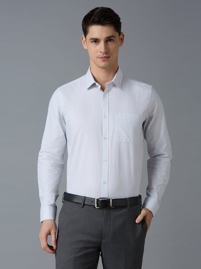 Men's Pure Cotton Stripe Stripe Slim Fit Full Sleeve Formal Shirt - White & Black