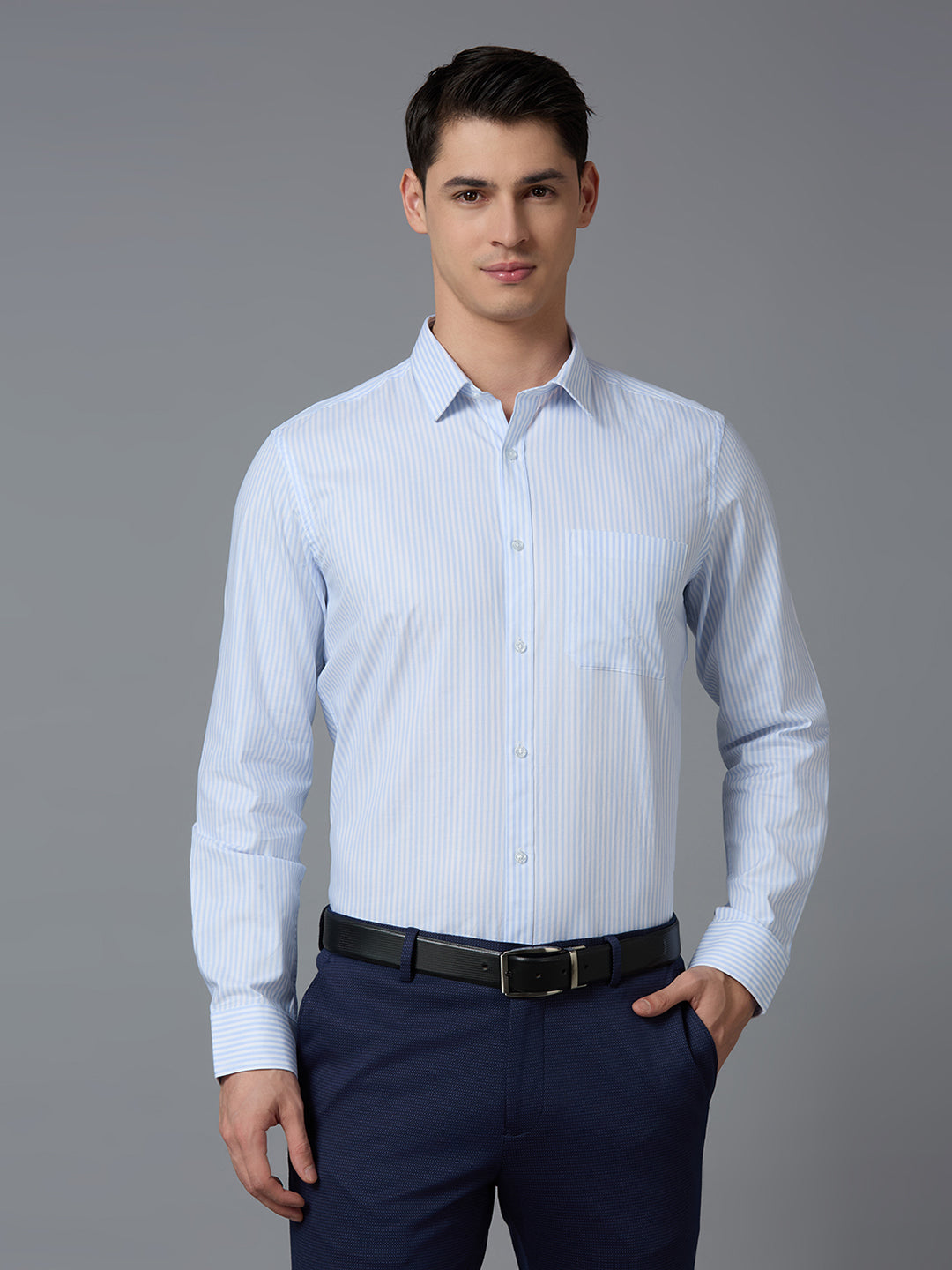 White Blue 100% Cotton Striped Slim fit Formal Full Sleeve Shirts