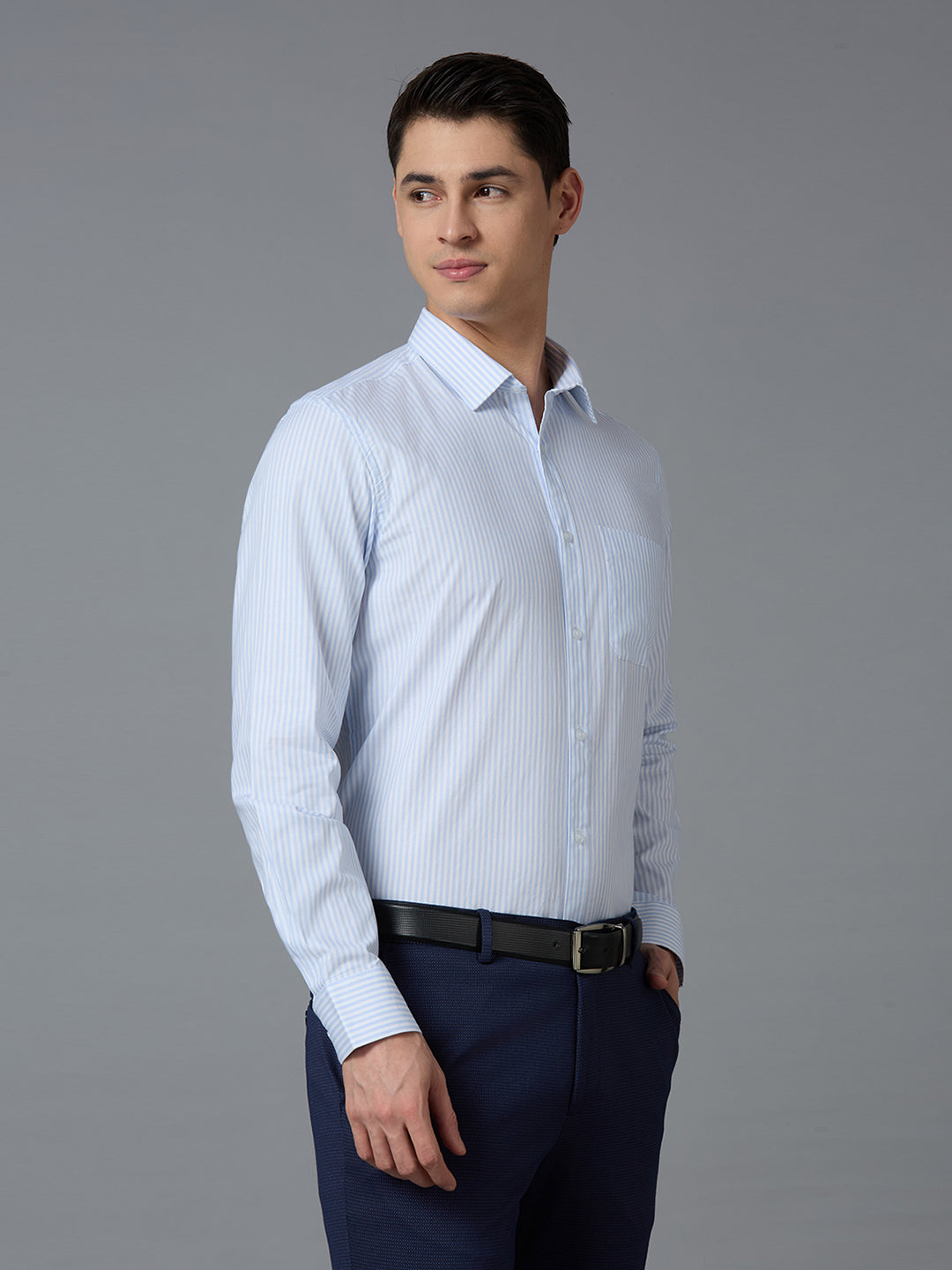 White Blue 100% Cotton Striped Slim fit Formal Full Sleeve Shirts