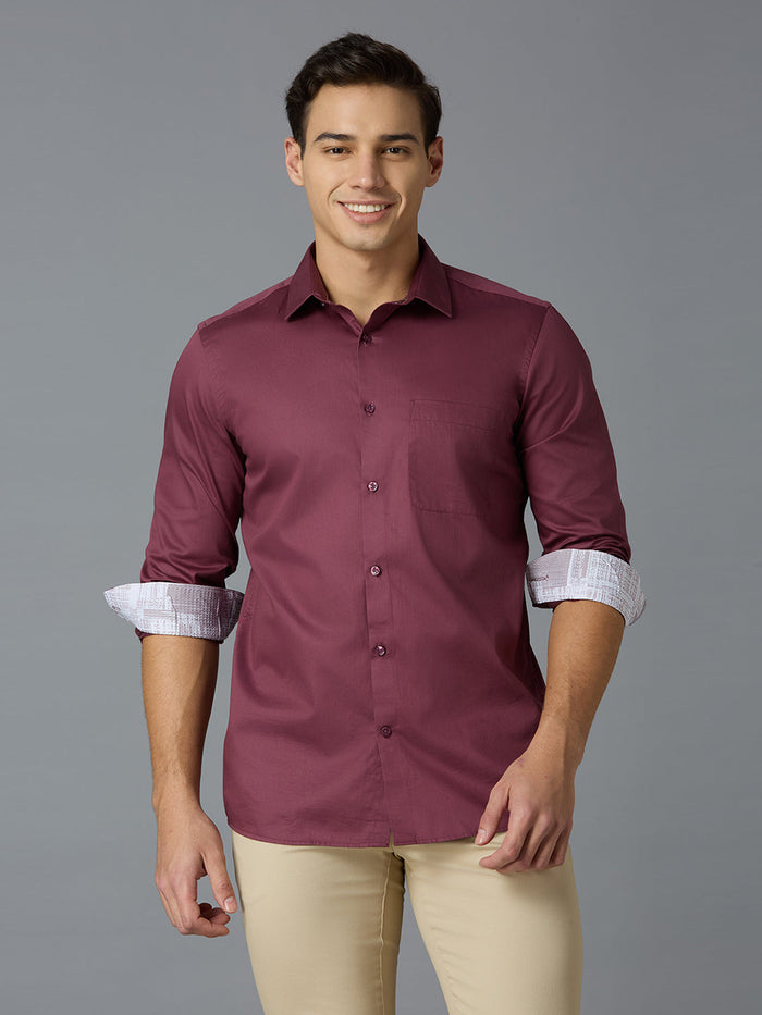 Men's Pure Cotton Plain Slim Fit Full Sleeve Formal Shirt - Red
