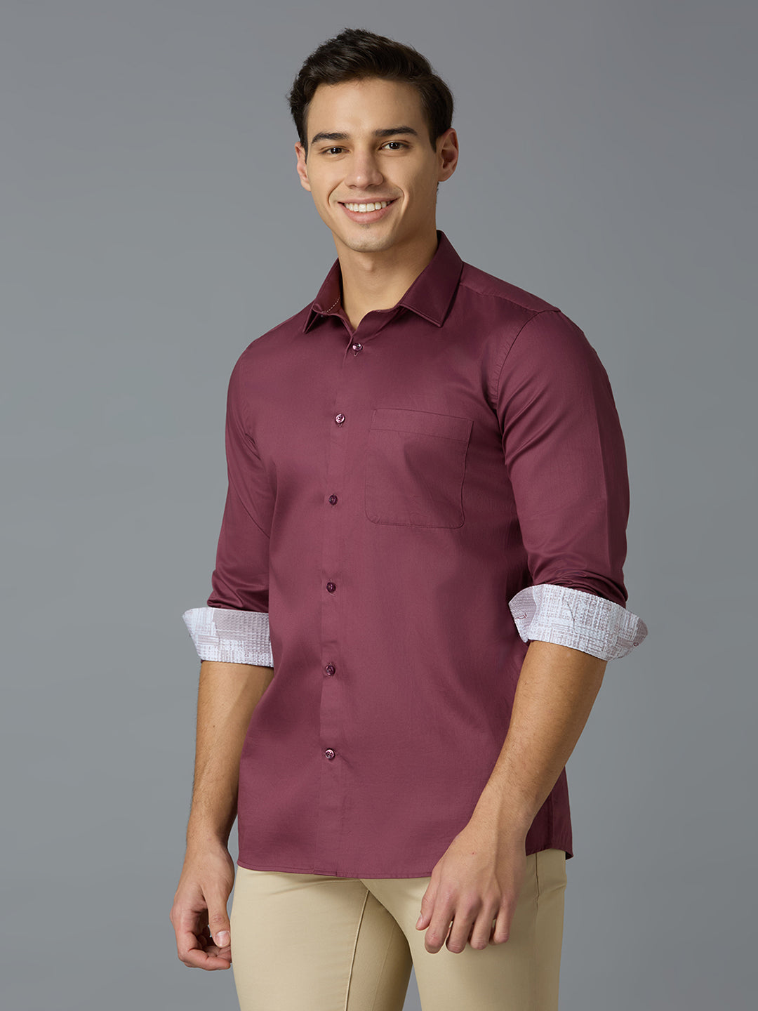 Maroon Solid 100% Cotton Slim Fit Celebrate Full Sleeve Shirt