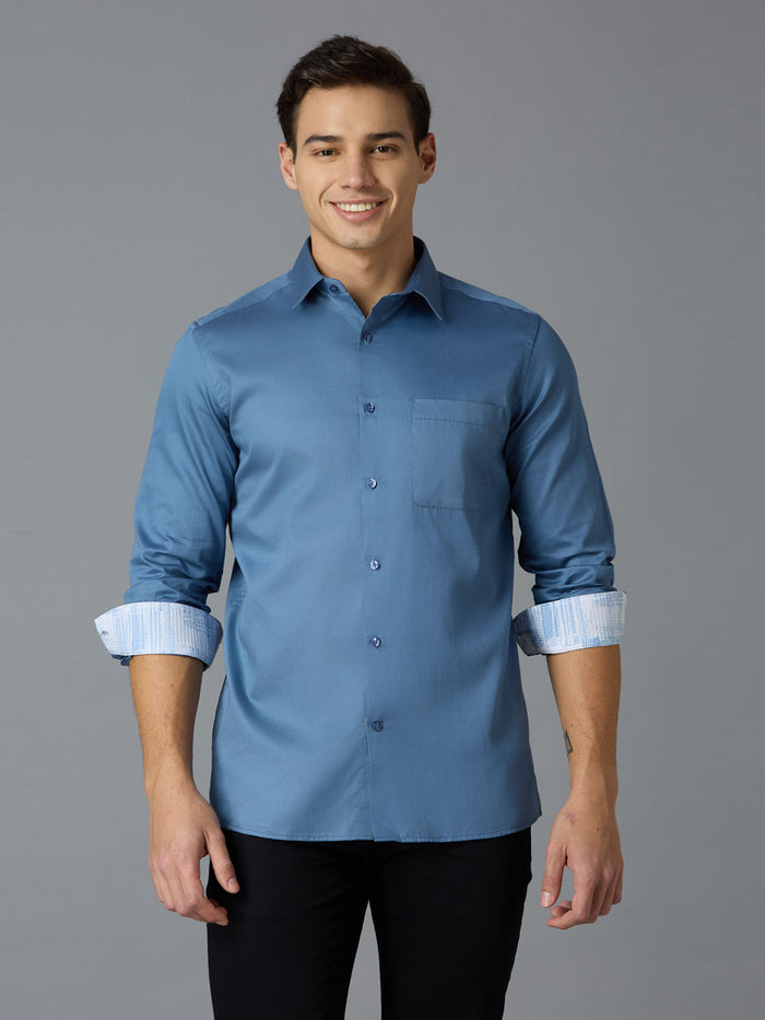 Men's Pure Cotton Plain Slim Fit Full Sleeve Formal Shirt - Turquoise