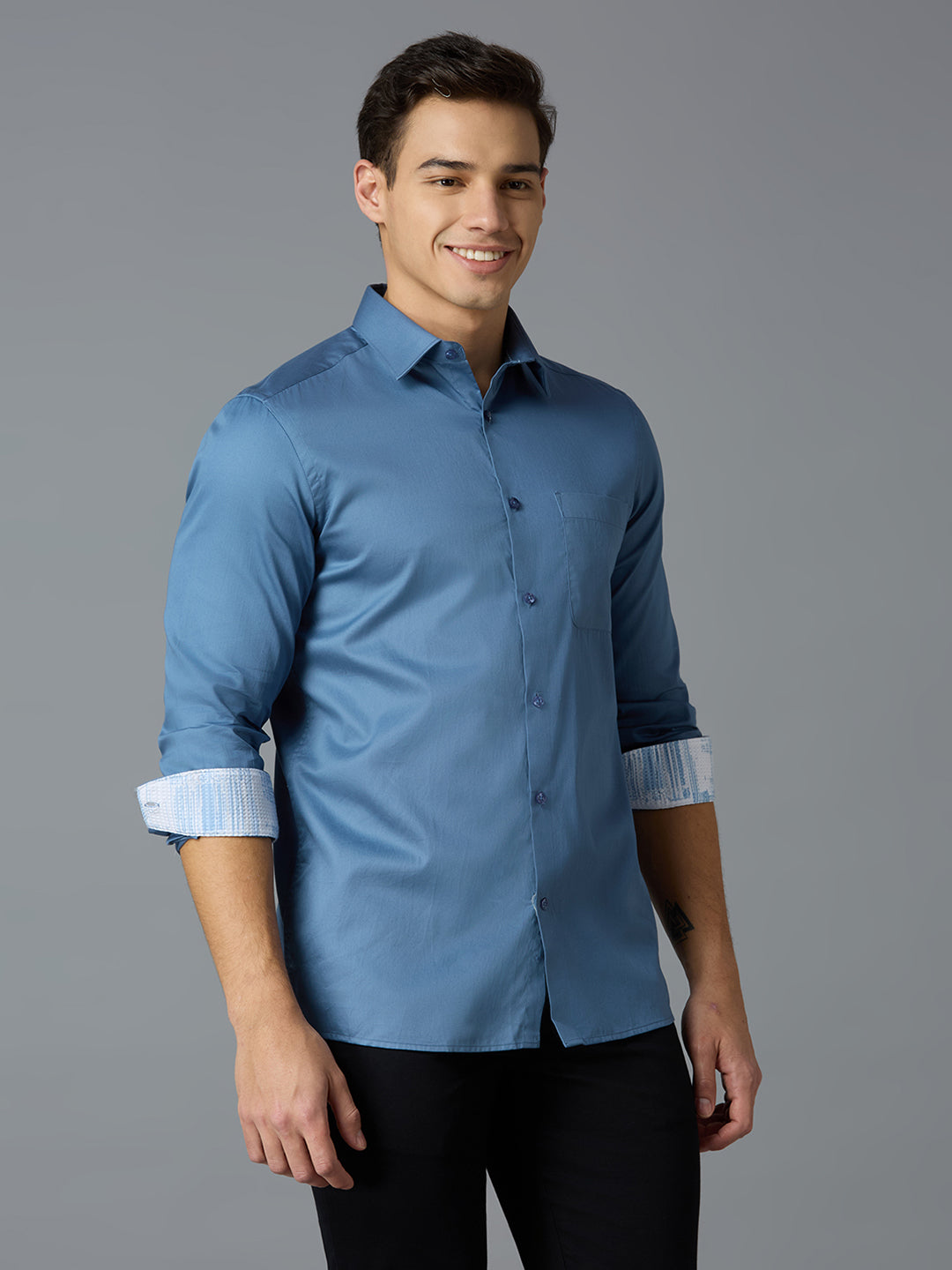 Turq Solid 100% Cotton Slim Fit Celebrate Full Sleeve Shirt