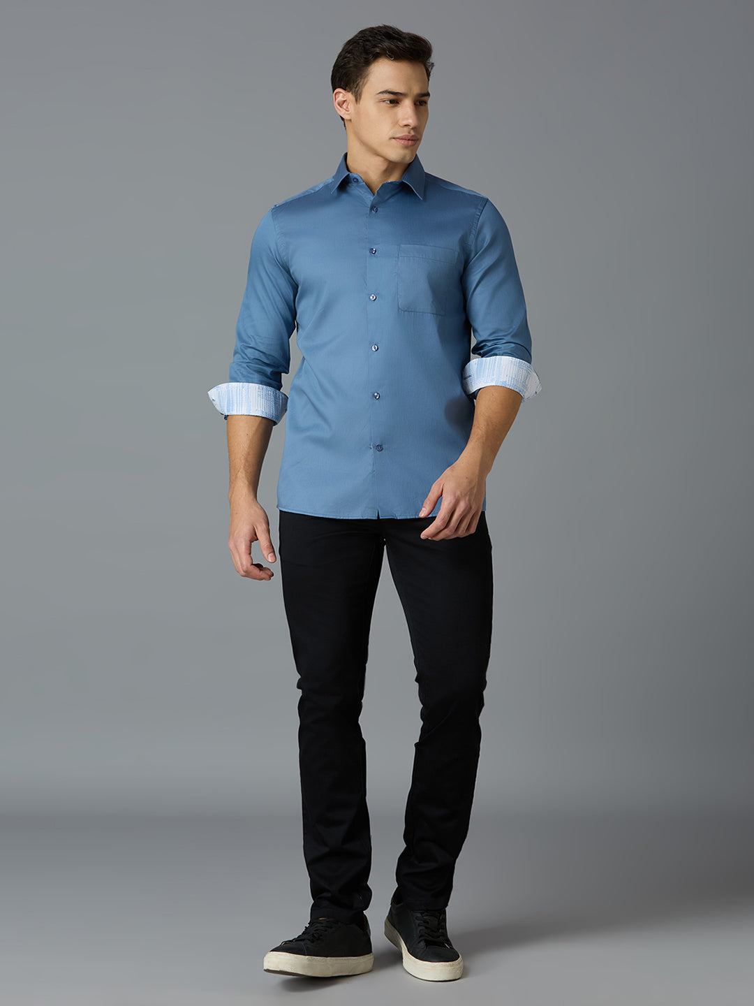 Turq Solid 100% Cotton Slim Fit Celebrate Full Sleeve Shirt