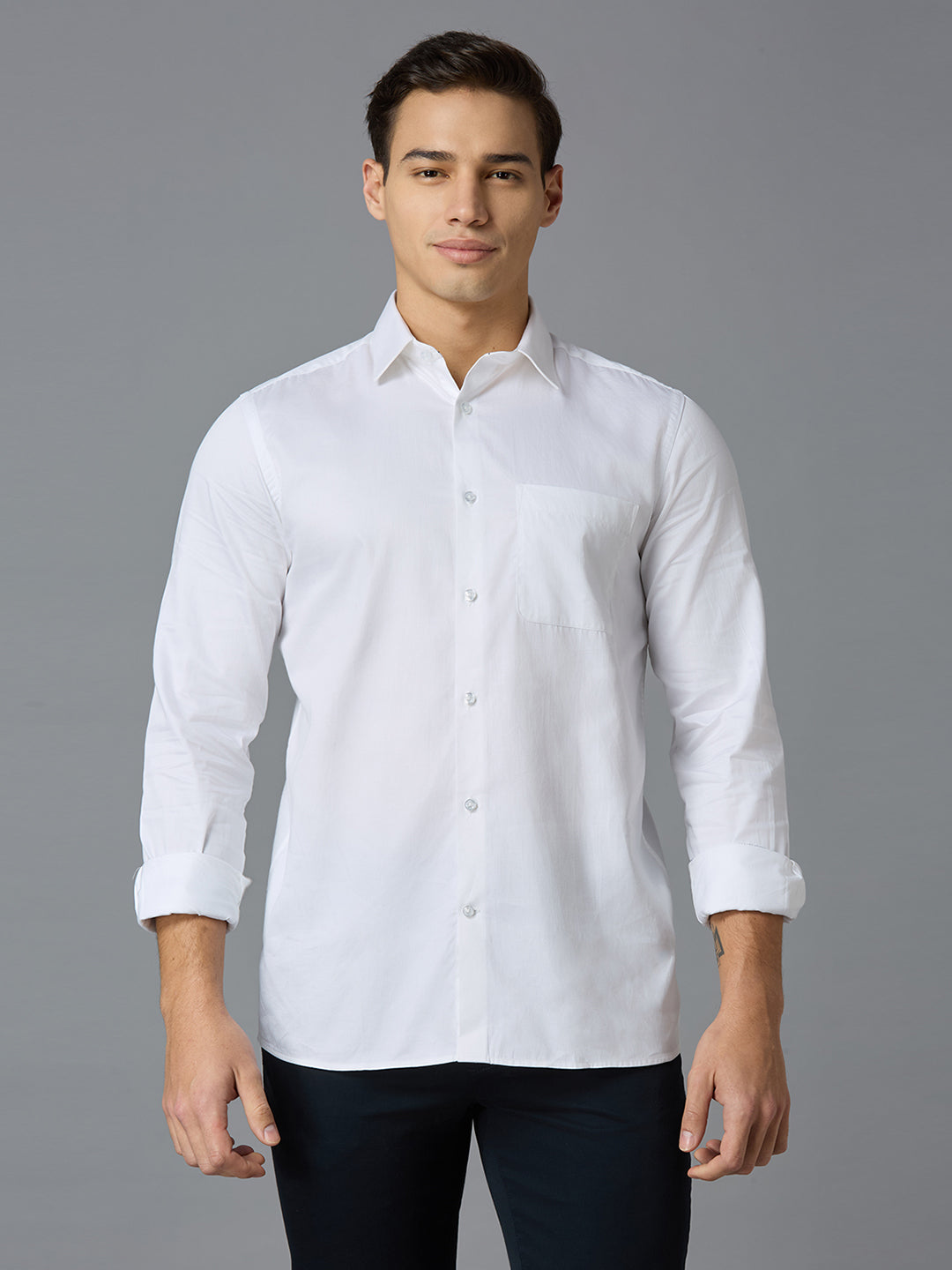 White Solid 100% Cotton Slim Fit Celebrate Full Sleeve Shirt