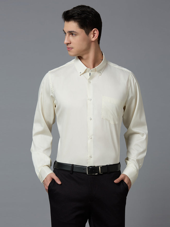 Men's Pure Cotton Plain Slim Fit Full Sleeve Formal Shirt - Brown