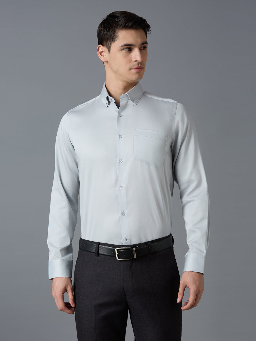 Lt Grey 100% Cotton Solid Slim fit Formal Full Sleeve Shirts