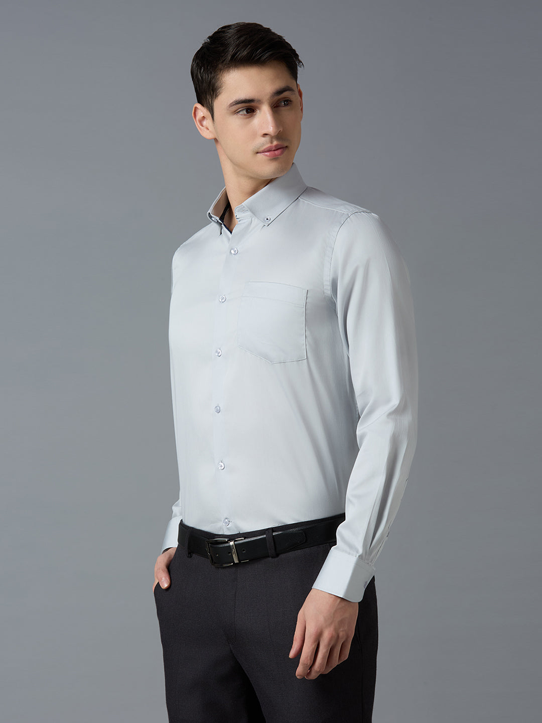 Lt Grey 100% Cotton Solid Slim fit Formal Full Sleeve Shirts