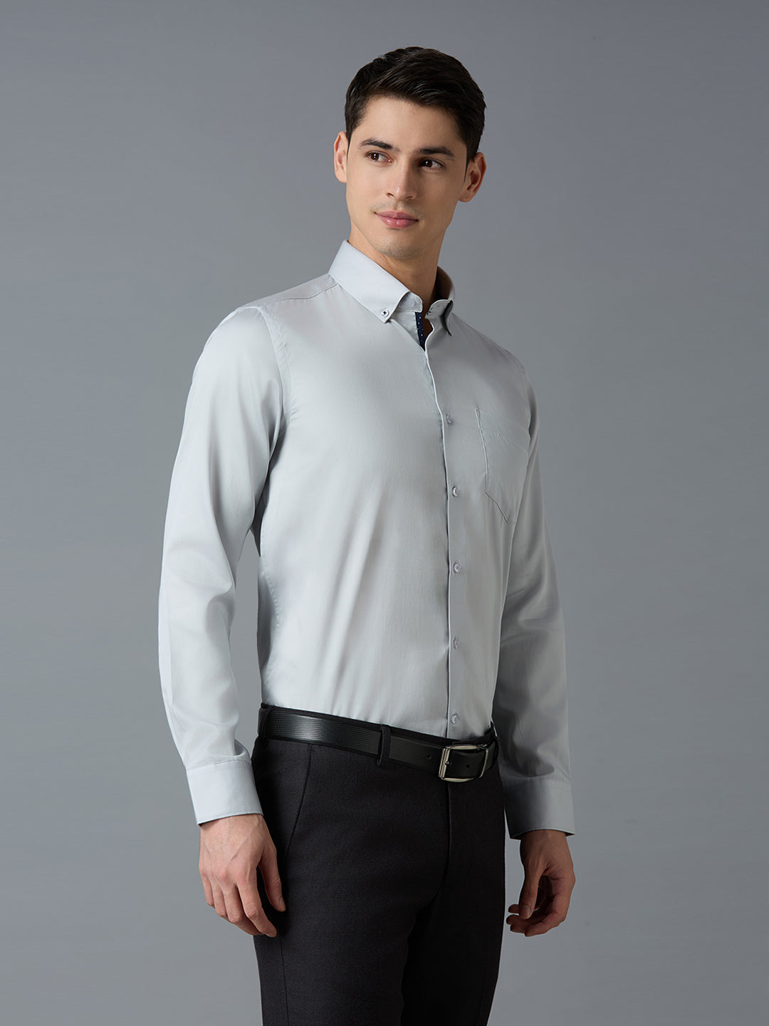 Lt Grey 100% Cotton Solid Slim fit Formal Full Sleeve Shirts