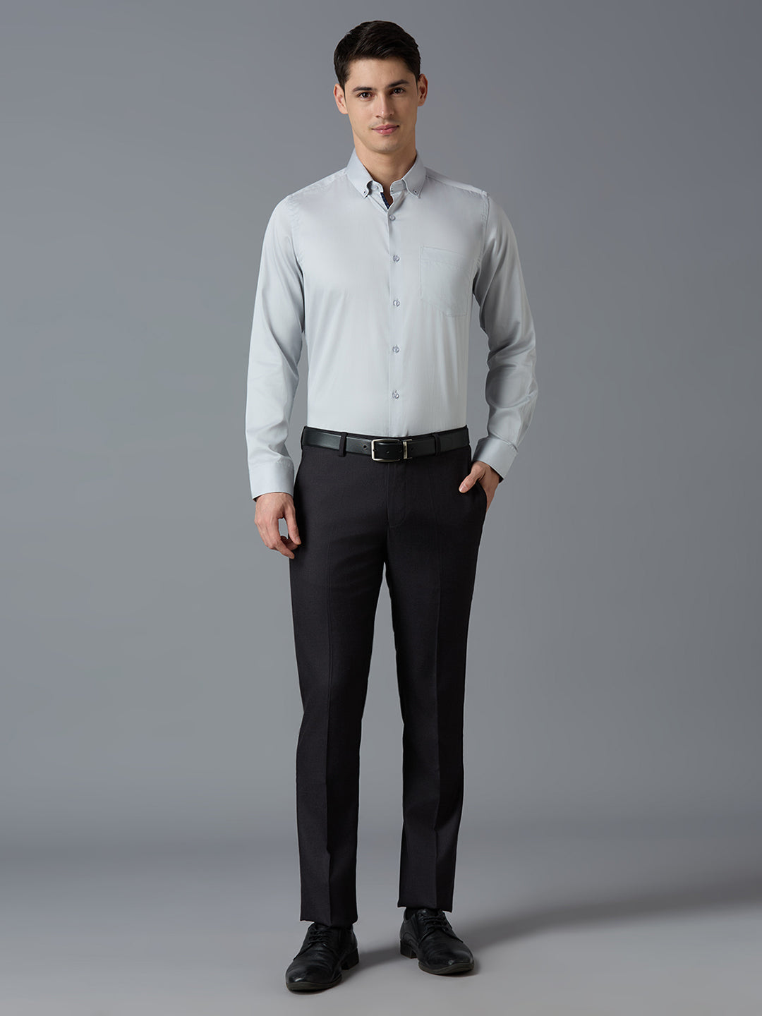 Lt Grey 100% Cotton Solid Slim fit Formal Full Sleeve Shirts