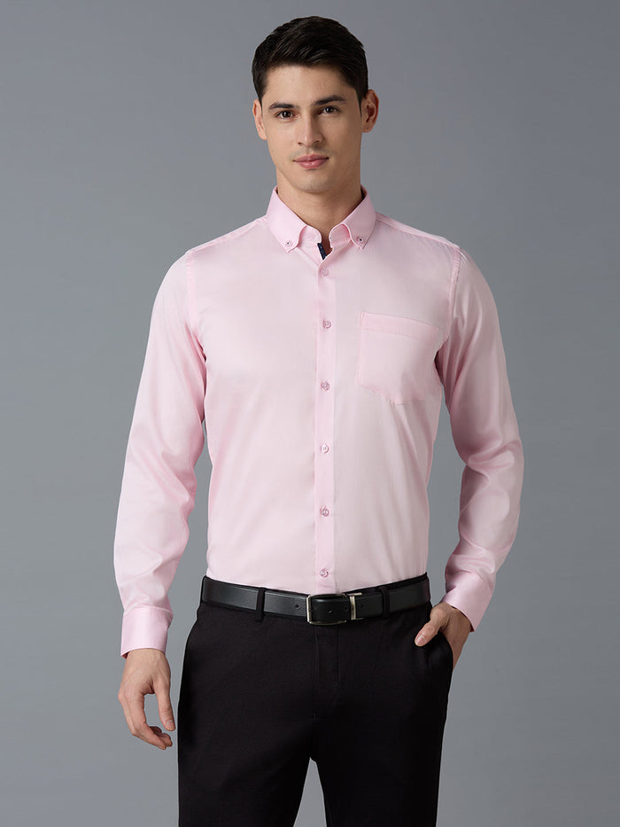 Men's Pure Cotton Plain Slim Fit Full Sleeve Formal Shirt - Pink