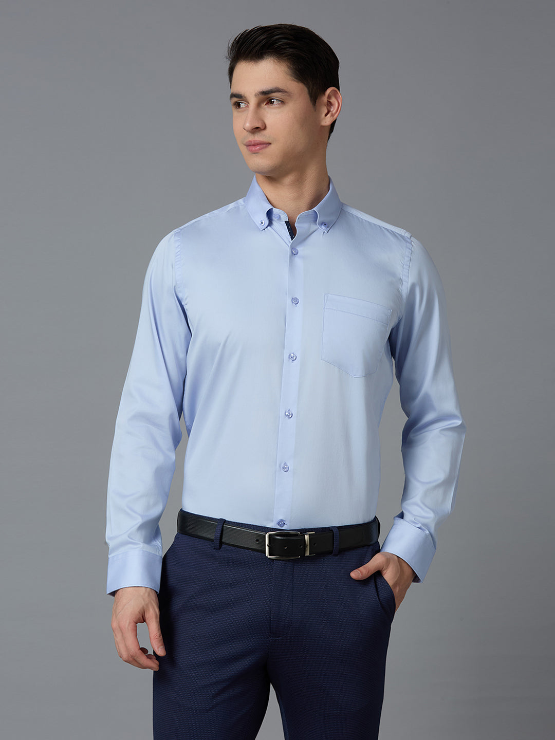 Sky Blue 100% Cotton Solid Slim fit Formal Full Sleeve Shirts