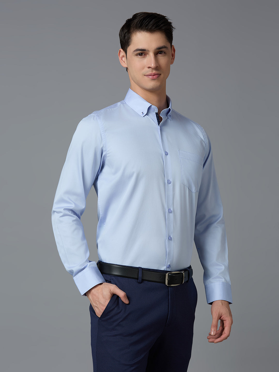 Sky Blue 100% Cotton Solid Slim fit Formal Full Sleeve Shirts