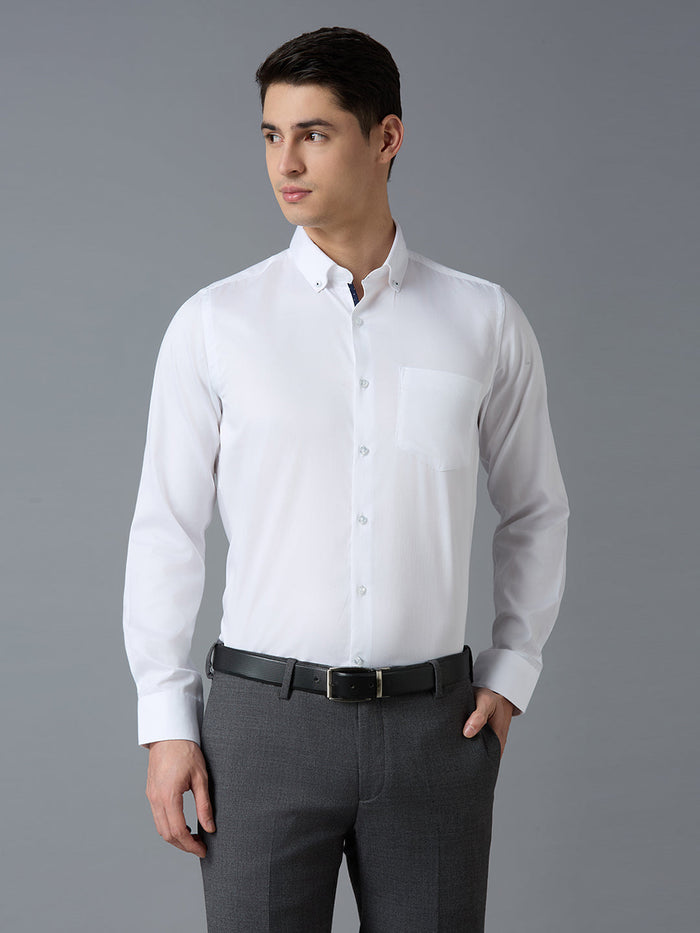 Men's Pure Cotton Plain Slim Fit Full Sleeve Formal Shirt - White