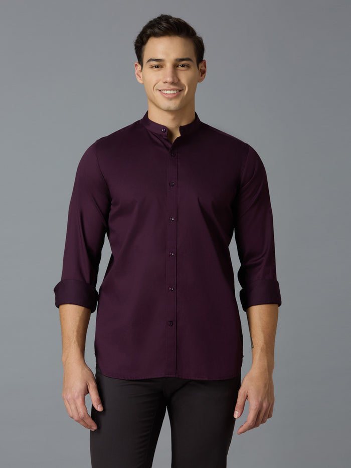 Men's Pure Cotton Plain Slim Fit Full Sleeve Formal Shirt - Red