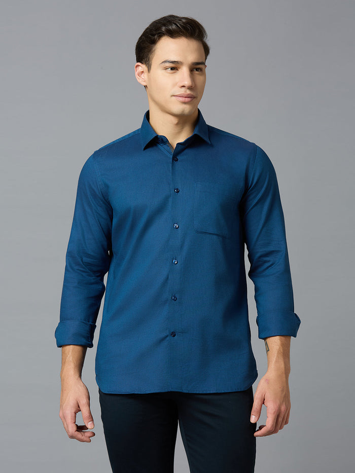 Men's Pure Cotton Dobby Y/D Dobby Y/D Slim Fit Full Sleeve Formal Shirt - Turquoise